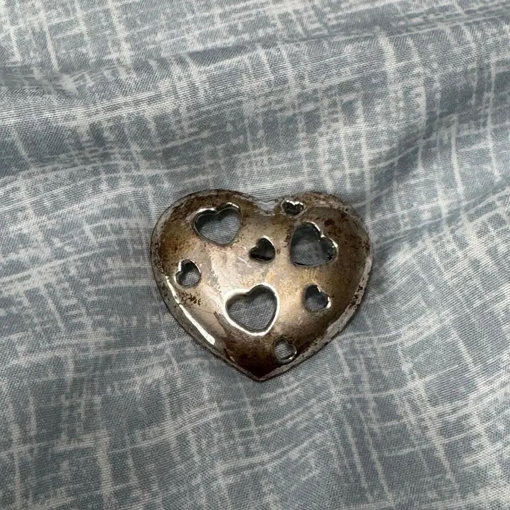 Vintage Silver Tone Cut-Out Hearts Grunge Brooch Pin